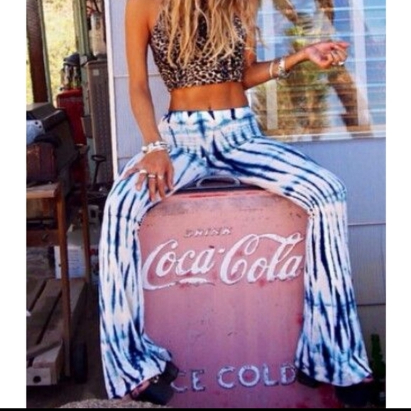 Other - Blue Tie Dye Beach Pants Wide Leg Flowy Palazzo Beach Cover Up Shibori Indigo S